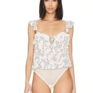 Free People Floral Bodysuit in Cream and Blue